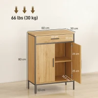 HOMCOM Badkamerkast, tweelagige planken, grote lade, industrieel design, eikenlook(m-3)