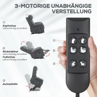 HOMCOM Sta-opstoel, elektrische ligstoel met massagefunctie, gestoffeerde stoel met opsta-functie, metaal, stof, grijs(m-4)