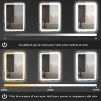 HOMCOM Espejo de Baño con Luces LED 70x90 cm 3 Colores de Luz Brillo Regulable Función Antivaho Función de Memoria IP44(m-6)