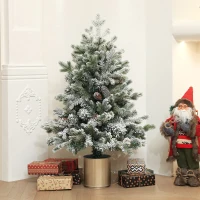 HOMCOM Kerstboom met Dennenappels, Sneeuwbedekt, Vlamvertragend, Stabiel, Ø60 x 100H cm, Groen/Goud(m-2)