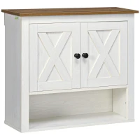 kleankin Armário Casa de Banho de Parede com 2 Portas e Prateleiras de Armazenamento 60x19,5x52,5 cm Branco e Madeira(m-1)