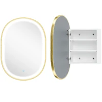 HOMCOM Armario de Baño con Espejo y Luces LED de 3 Colores Armario de Pared Ovalado con Función Memoria y Antivaho Dorado(m-1)