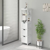 HOMCOM Badkamerkast met 3 Laden en 2 Open Schappen, Smalle Opbergkast voor Kleine Badkamer, Waterafstotend Materiaal, Wit(m-8)