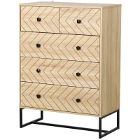 HOMCOM 5 Drawer Chest Sideboard Cabinet Storage Unit Bedroom Home Unique Zigzag Design w/ Black Metal Handles Anti Tip & Top(m-1)