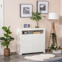 HOMCOM Mobiletto Salvaspazio Multiuso per Ingresso, Salotto o Bagno in Legno Bianco, con Luci LED Colorate, 107x35x97cm(m-10)