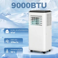 HOMCOM Climatiseur mobile 9000BTU 2,6kW 5 en 1 refroidissement, déshumidificateur, ventilateur, auto, mode nuit, 2 vitesses(m-4)
