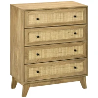 HOMCOM Cómoda com 4 Gavetas Cómoda de Madeira com Gavetas de Vime e Pés Elevados 80x35x95cm Madeira(m-12)