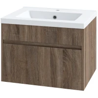 kleankin Mobile Lavabo da 60cm con Cassetto in Legno e Lavandino in Ceramica, Marrone Chiaro(m-11)