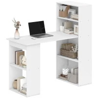 HOMCOM Escritorio con Estantería Librería Reversible Mesa de Ordenador con 6 Estantes de Almacenaje Estilo Moderno para Oficina Estudio Despacho 120x55x120 cm Blanco(m-12)