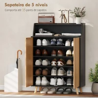 HOMCOM Sapateira para Entrada com Prateleiras Ajustáveis para 15 Pares de Sapatos 75x35x104 cm Preto e Madeira(m-4)