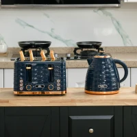 HOMCOM 2-in-1 Toaster- en Waterkoker-Set, 7 Bruiningsniveaus, Ontdooi- en Opwarmfunctie, Blauw(m-7)