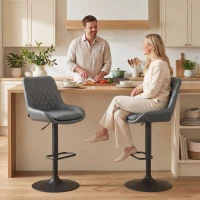 HOMCOM Retro Bar Stools Set of 2, Adjustable Kitchen Stool, Upholstered Bar Chairs with Back, Swivel Seat, Dark Grey(m-10)