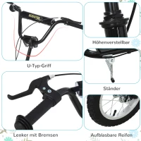HOMCOM kinderscooter step kickscooter stadsscooter kinderstep kickboard met luchtbanden 12 inch zwart 120 x 58 x 85-95 cm(m-6)