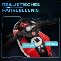 HOMCOM Elektrische Kindermotor, Licht & Geluid, 3 km/u, Oplaadbaar, Kunststof & Metaal, Zwart/Rood(m-4)
