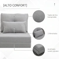 HOMCOM Sofá Cama Individual Plegable Sofá Cama Tapizado en Lino con Respaldo Ajustable 5 Posiciones 1 Almohada Gris Claro(m-6)