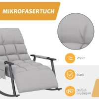 HOMCOM Schommelstoel, Verstelbare Rugleuning & Voetensteun, Met Zijvak, Comfortabel voor Ontspanning, Grijs(m-5)