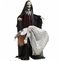 HOMCOM Halloween Animated Standing Witch with Floating Ghost Decoration with Rising and Falling Motion(m-15)