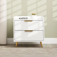 HOMCOM Elegant Two-Drawer Bedside Table Set of 2 - White(m-9)