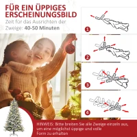 HOMCOM Kunstmatige Kerstboom, Kerstboom, Incl. Kunstmatige Sneeuw, LED-Lichten, 180 cm, Groen + Wit(m-8)