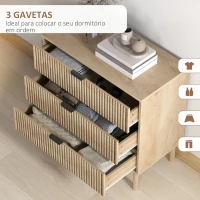 HOMCOM Cómoda com 3 Gavetas Cómoda Dormitório Estilo Nórdico com Painéis Ripados e Puxadores Metálicos 80x40x77,5 cm Madeira(m-5)