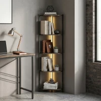 HOMCOM Boekenkast 5-laags Hoekkast met LED-verlichting voor woonkamer, slaapkamer, kantoor, Rustiek bruin(m-8)
