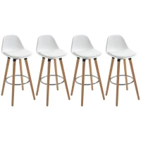 HOMCOM Lot de 4 tabourets de bar style scandinave hauteur 70 cm avec pieds en bois et repose-pieds en acier - blanc(m-12)