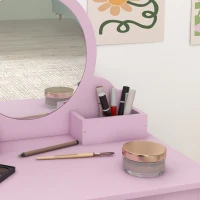 ZONEKIZ Kids Vanity Table with Mirror, Stool, Drawer, Storage Boxes, Cat Design, for Ages 3-6 Years - Pink(m-9)