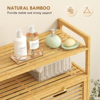 HOMCOM Double Tilt Out Bamboo Laundry Cabinet, Freestanding Bathroom Cabinet with 2 Removable Baskets, Natural(m-6)