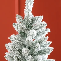 HOMCOM Kunstkerstboom, Slanke Vorm, Kunstmatige Sneeuw, Driedelig, Vlamvertragend, Metalen Voet, 180 cm, Groen(m-9)