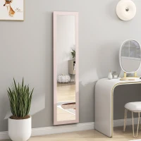 HOMCOM Espejo de Cuerpo Entero 157x37 cm con Marco de MDF Espejo de Pie Inclinado o Colgante Rosa Perla Claro(m-9)