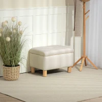 HOMCOM Baú de Armazenamento para Dormitório 33L Puff de Armazenamento Estofado em PU Banco de Arrumação 60x38x40 cm Creme(m-10)