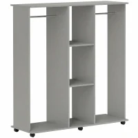HOMCOM Armoire penderie meuble de rangement mobile 6 roulettes 120 x 40 x 128 cm en bois gris(m-1)