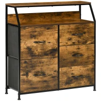HOMCOM Bedroom Chest of Drawers, Industrial 5 Fabric Drawer Dresser with Open Shelf for Living Room, Rustic Brown(m-11)