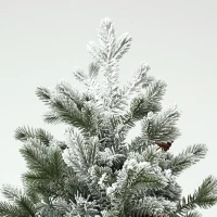 HOMCOM Kerstboom met Dennenappels, Sneeuwbedekt, Vlamvertragend, Stabiel, Ø60 x 100H cm, Groen/Goud(m-8)