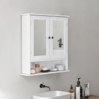 kleankin Armadietto Bagno da Parete con 2 Ante a Specchio e Ripiano Aperto, 56x13x58 cm, Bianco(m-6)