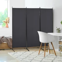 HOMCOM Paravent 3 panneaux dim. 2,53L x 0,5l x 1,82H m Store latéral Brise-Vue paravent sur Pied séparateur métal Polyester(m-2)