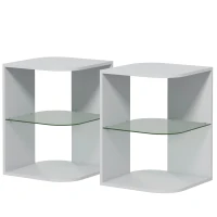 HOMCOM Modern Side Table Set of 2, Three Layer Bedside Table Nightstand with 2 Storage Shelves, for Living room, Bedroom, Grey(m-1)