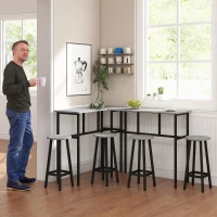 HOMCOM Ensemble table de bar style industriel 6 pièces, 2 tables hautes avec 4 tabourets - acier et panneaux de particules - 4 personnes(m-5)