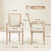 HOMCOM Eetkamerstoel in Franse Landelijke Stijl, Decoratieve Nagels, Rubberhout, Crème, 54,5 x 59 x 96 cm(m-3)