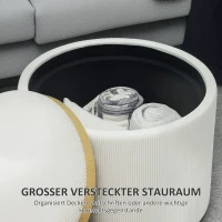 HOMCOM Opbergkruk met Ruimte, Rond, Voetensteun, Corduroy, MDF, Crèmewit(m-4)