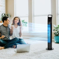 HOMCOM Ventilador de Torre con Control Remoto con 3 Velocidades y Modos de Función con Temporizador de 7,5h Ø18x78,5cm Negro(m-10)