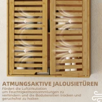HOMCOM Badkamerwandkast Hangkast van bamboe met ademende lameldeuren, verstelbare plank 60 x 20 x 60 cm Natuurhout(m-4)
