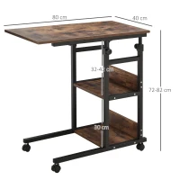 HOMCOM Bijzettafel op wielen, met 4 planken, in hoogte verstelbaar, salontafel, zwart(m-3)