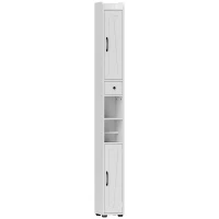 HOMCOM Tall Bathroom Cabinet, Farmhouse Slim Bathroom Storage Cabinet with Barn Doors, Toilet Paper Roll Holder, Drawer and Adjustable Shelves, Narrow Bathroom Storage Unit, 20 x 20 x 185cm, White(m-1)
