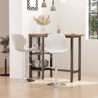 HOMCOM Juego de 2 Taburetes Altos de Cocina y Giratorio Taburetes Altos de Cuero Sintético con Respaldo y Estructura de Metal 47x51,5x92-114 cm Blanco(m-10)