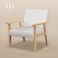 HOMCOM Accent Chair Wood Frame with Thick Linen Cushions Wide Seat Armchair Home Furniture Bedroom Office Cream White(m-3)