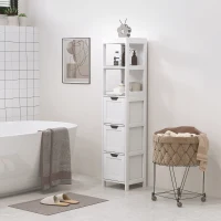 HOMCOM Badkamerkast met 3 Laden en 2 Open Schappen, Smalle Opbergkast voor Kleine Badkamer, Waterafstotend Materiaal, Wit(m-9)