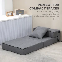 HOMCOM Convertible Chair Bed, Floor Sofa Bed Recliner, Fabric Upholstered Sleeper Lounge Futon with Pillow for Living Room, Dark Grey(m-17)