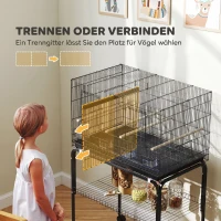 PawHut Vogelkooi/Vogelvolière met Wielen, 2 Deuren, 4 Zitstokken, Opbergplank, Metaal, 76 x 46 x 116 cm, Zwart(m-4)
