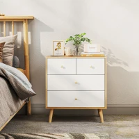 HOMCOM Cómoda de 4 Cajones con Acabado Elegante y Gran Capacidad de Almacenaje 60x35x65 cm Roble y Blanco(m-10)